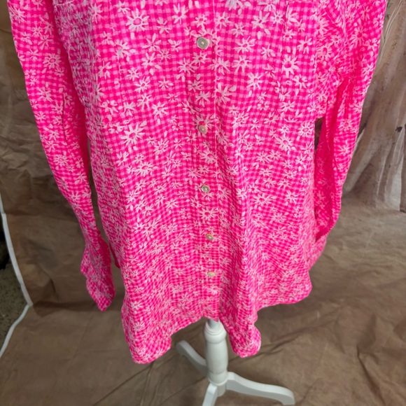 NEW Lilly Pulitzer Sea View Pink Aura linen Button Down - Picture 4 of 12